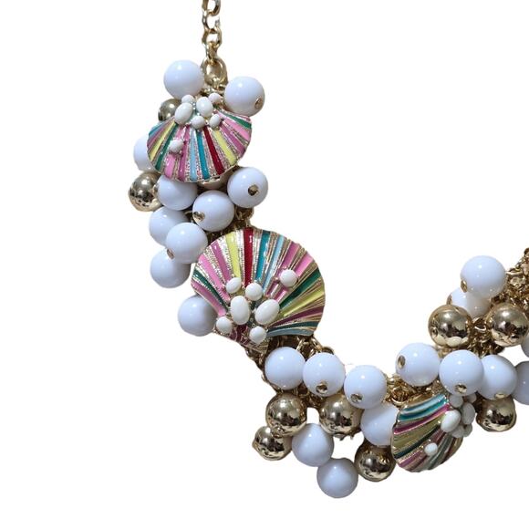 TALBOT'S Multicolor SEASHELL Charm and‎ Beaded Gold Tone Statement Necklace - Picture 4 of 13